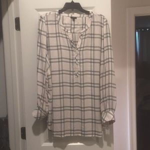 Talbots NWT white, grey, pink plaid pull over tunic shirt size xxl
